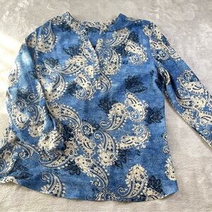 Valerie Stevens Pretty‎ Multicolored Lace trimmed 3/4 Sleeve Blouse Size Large